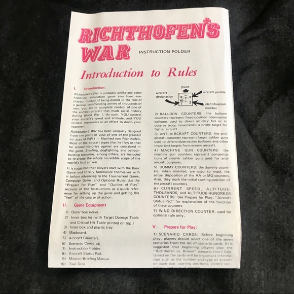 Vintage Richthofen’s War Board Game 1972 Avalon Hill Red Baron WWI Aerial Combat - Picture 12 of 16
